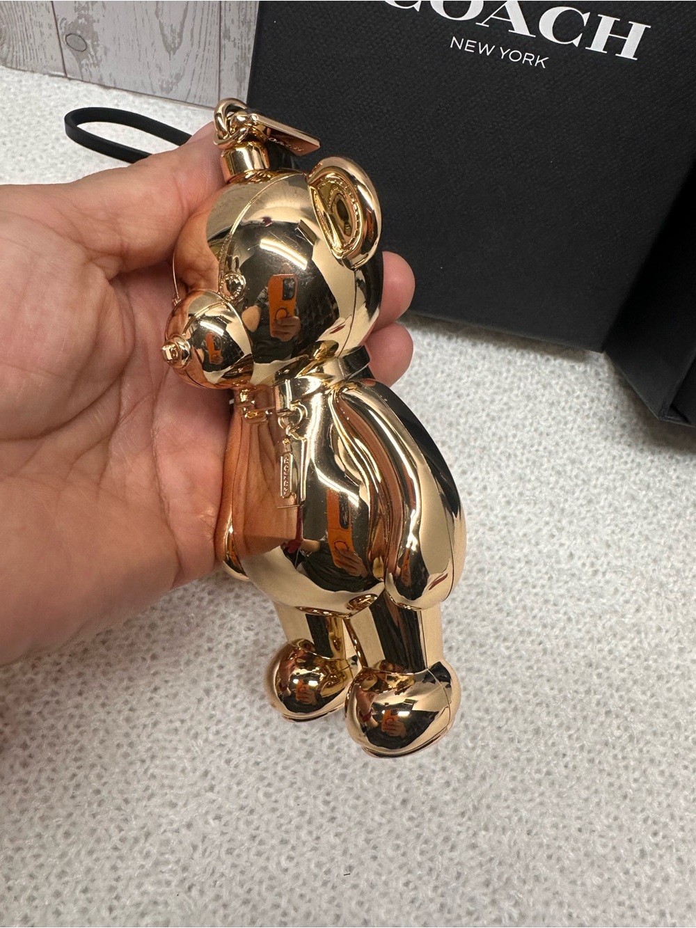 Coach Gold Bear Decorative Accent with Leather Strap - Picture 5 of 8